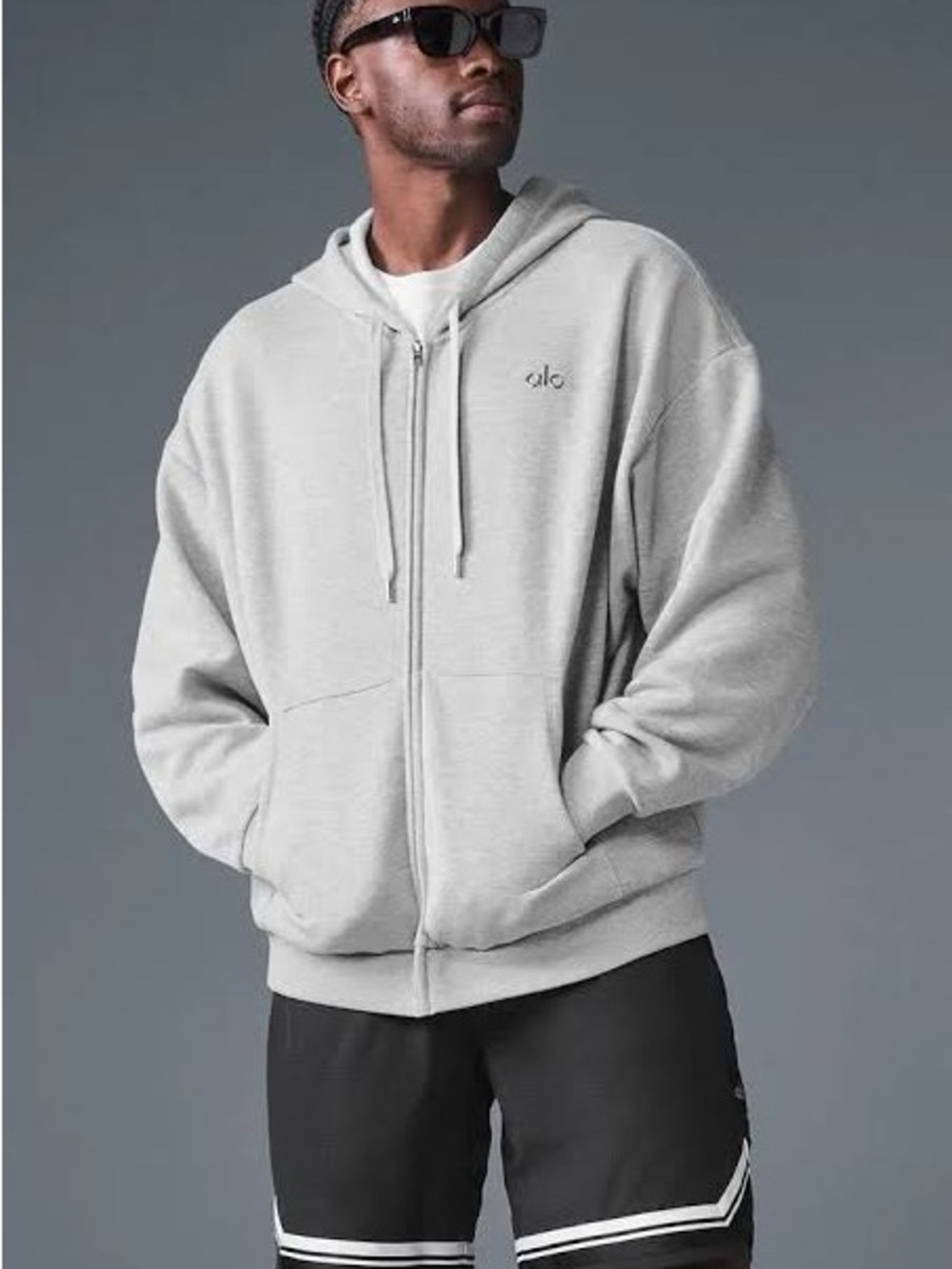 Alo Accolade Full Zip Hoodie Athletic Heather Grey NWT